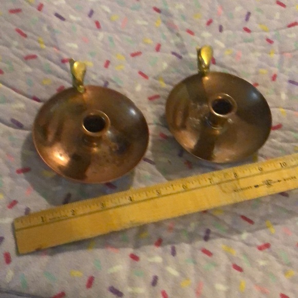 Copper with brass handles candle holder pair